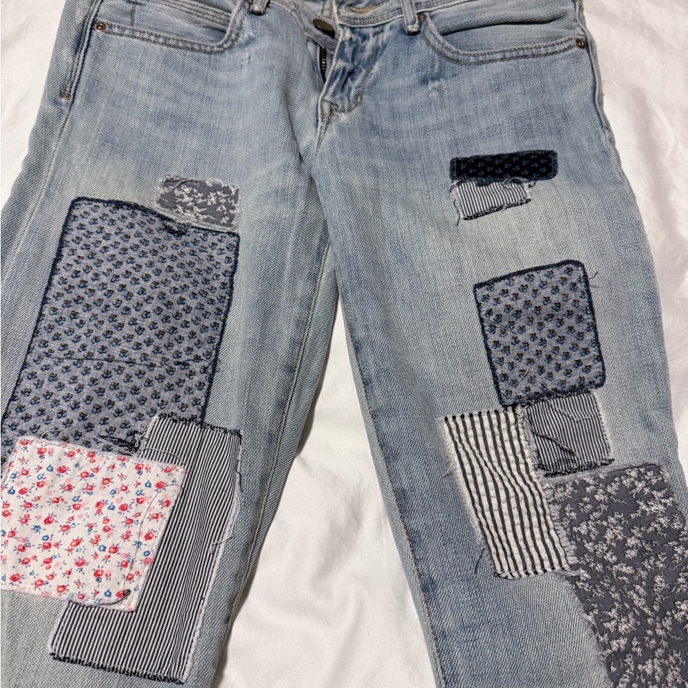 GAP Blue Boot Cut Jeans with Unique Patchwork Design
